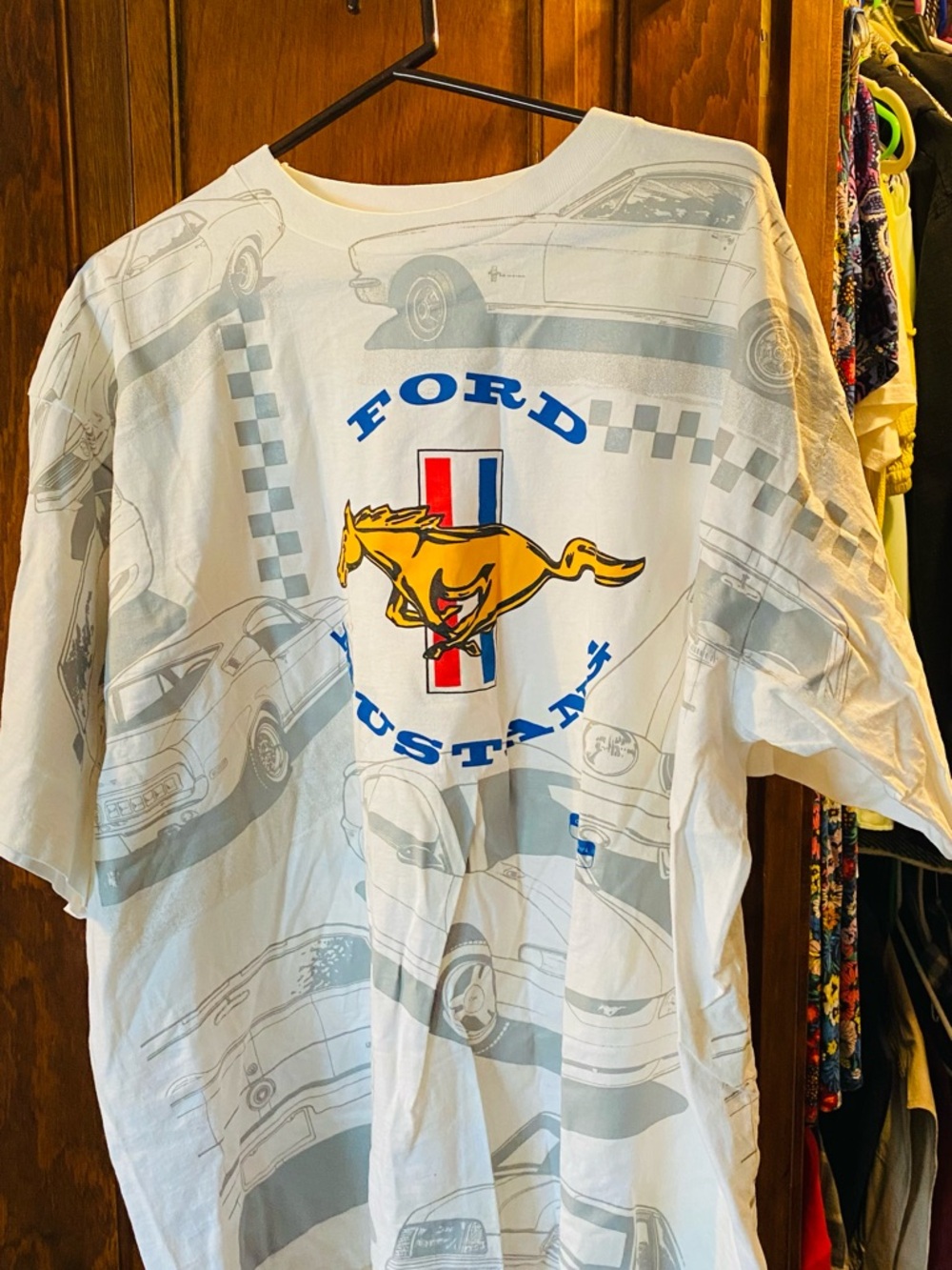 Ford White Graphic Tee with Blue and Gray Accents